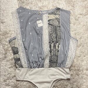 Free People. Striped and Patterned Sleeveless Bodysuit